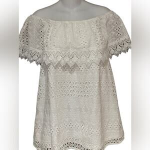 Pinky Off the Shoulder Ivory Lace and Eyelet Top Women's Large